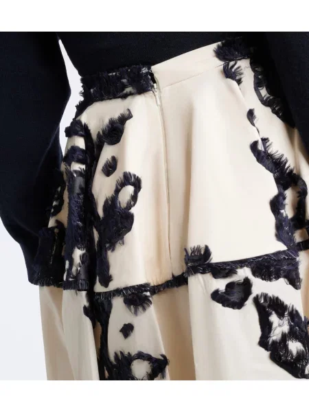 Fustă midi Erdem cu model floral din poplin alb