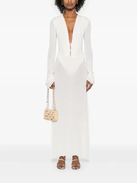 Rochie maxi Manuri din jerseu de costum alb