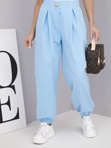 Pantaloni Kesi Włoski cu talie înaltă albastru