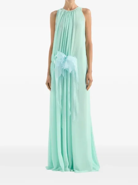 Rochie maxi Genny cu model floral de costum verde