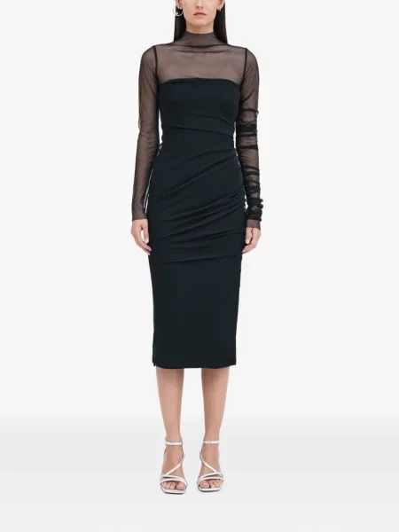 Rochie midi Marcella cu volane plasă negru