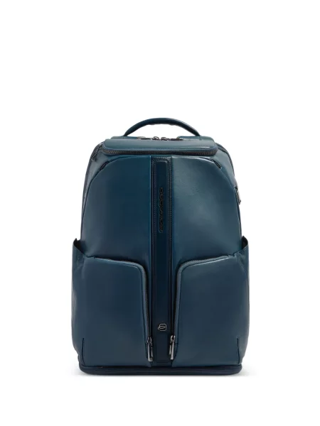 Rucsac Piquadro din piele cu autograf albastru