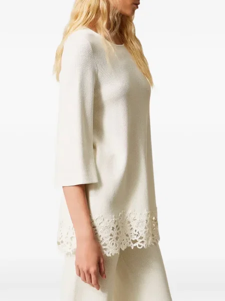Top Twinset din dantelă alb