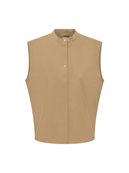 Kamizelka na guziki Loulou Studio bez rękawów w paski beżowa