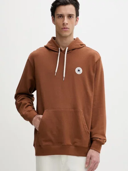 Converse mikina s kapucí s bavlnou hnědá
