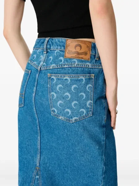 Fustă din denim Marine Serre până la genunchi albastru