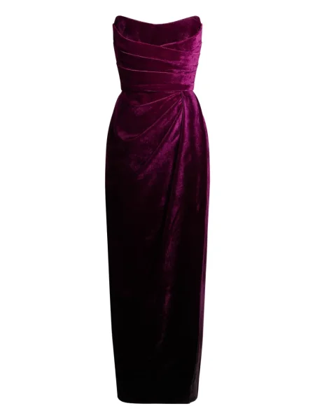 Aksamitna sukienka midi Elie Saab do kolan garniturowa fioletowa