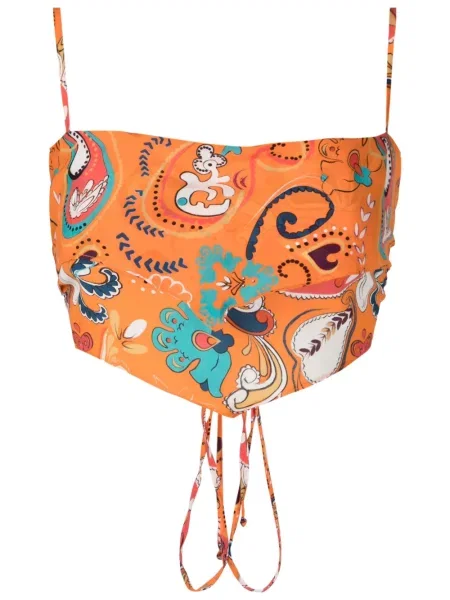 Top Amir Slama de mătase cu imagine portocaliu