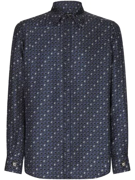 Cămașă Dolce & Gabbana de mătase cu imagine cu imprimeu geometric albastru