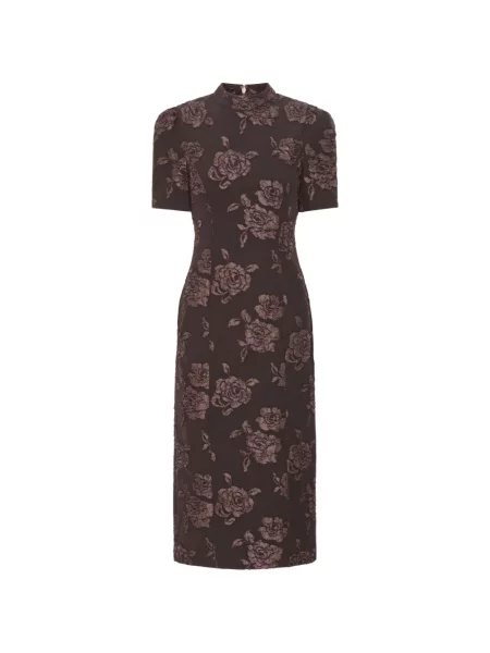 Scurt rochie midi Rotate Birger Christensen cu model floral din jacard maro
