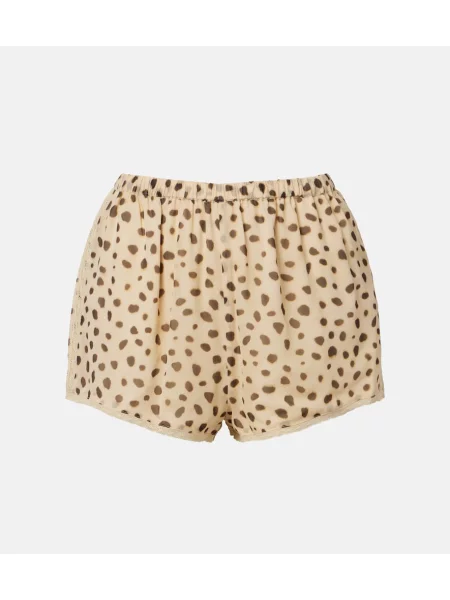 Pantaloni scurți Posse de mătase cu imagine cu model leopard bej