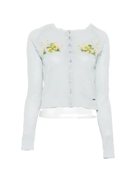 Cardigan Shushu/tong cu model floral tricotate cu mărgele albastru