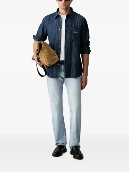 Cămașă Armani Exchange cu broderie albastru