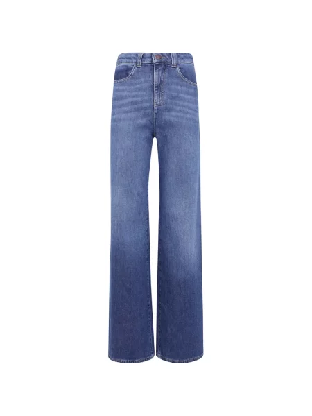 Pantaloni Emporio Armani cu talie înaltă albastru