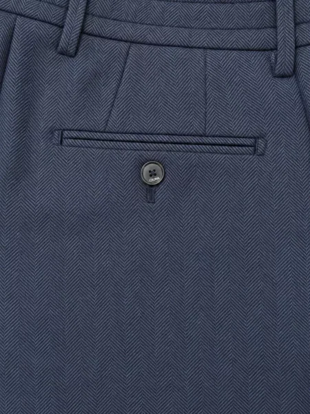 Pantaloni Cruna cu model herringbone albastru
