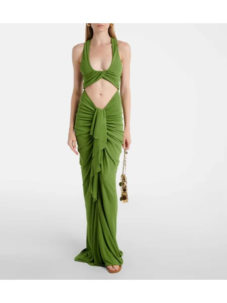 Rochie maxi Christopher Esber din jerseu drapată de costum verde