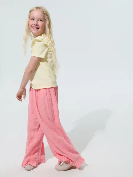 Sinsay kalhoty wide leg s ozdobnými volány sytě růžová