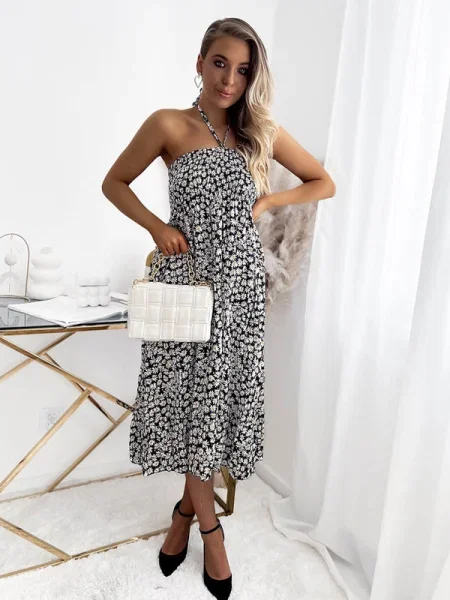 Rochie midi Resti cu model floral până la genunchi de costum negru