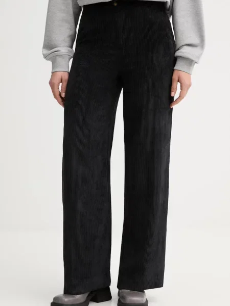 Вельветові штани United Colors of Benetton прямі висока посадка чорний
