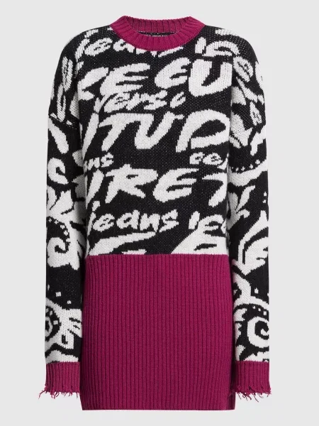 Сукня-светр в контрастний жакардовий візерунок Logo Brush Couture Versace Jeans Couture чорна