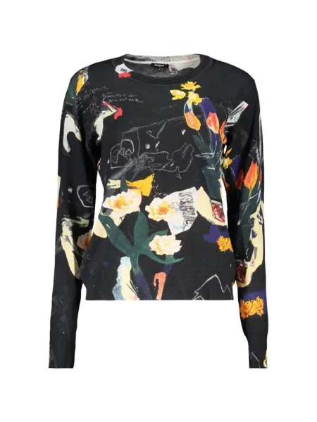 Pulover Desigual cu model floral cu imagine negru