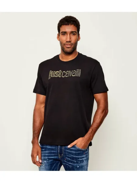 Just Cavalli tricou din cu imprimeu negru