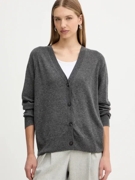 Вълнена жилетка MM TENENTE дамска от лека материя сиво