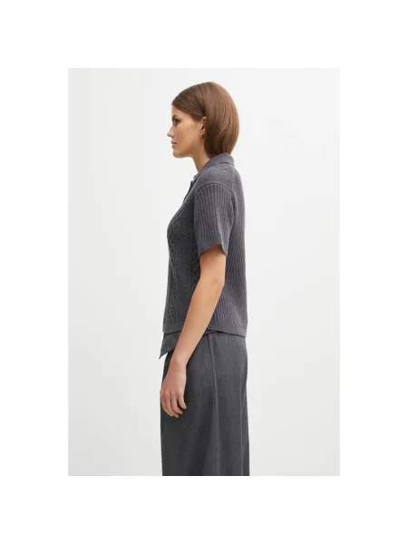 JW Anderson sweter z dodatkiem wełny Cropped Cable Knit Polo ciepły szary