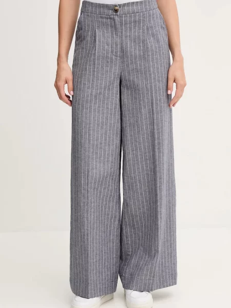 United Colors of Benetton pantaloni din amestec de in marin lat high waist albastru