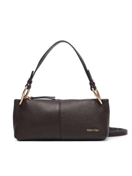 Calvin Klein Дамска чанта Slouchy Leather Small Conv Bag кафяв