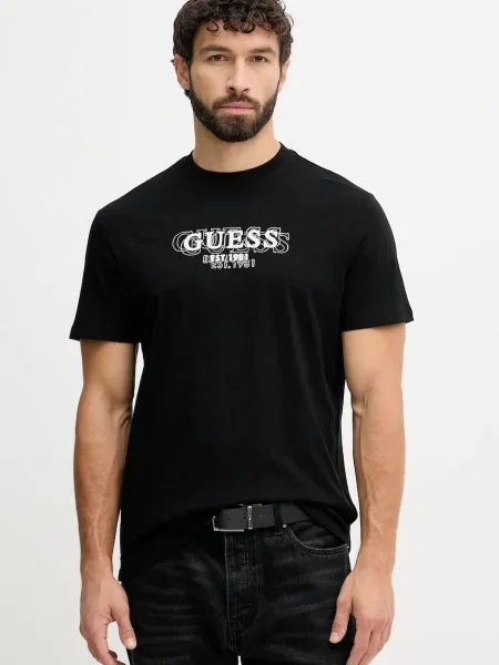 Тениска Guess с принт черно