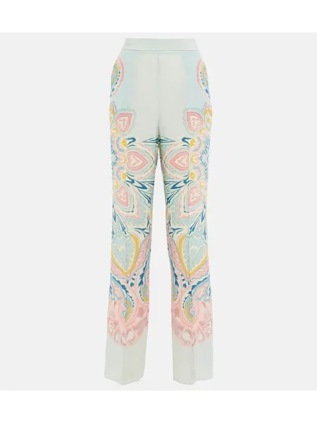 Jedwabne spodnie Etro z wysoką talią z wzorem paisley