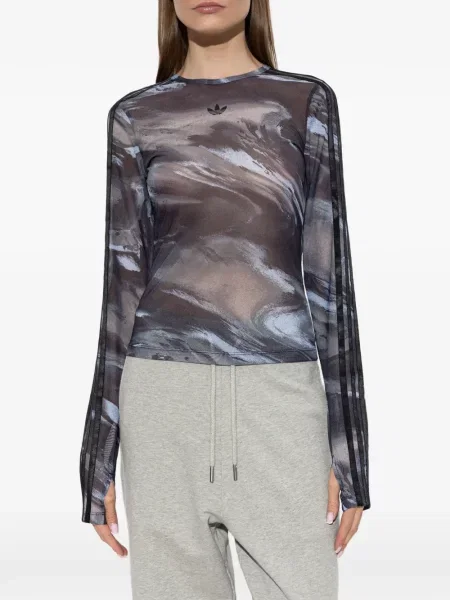 Lung tricou Adidas cu imagine plasă alb