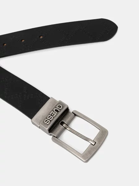 Кожаный двусторонний ремень Guess с ремешками черный