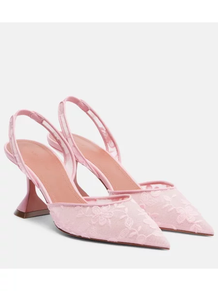 Pantofi cu toc Amina Muaddi din piele slingback roz