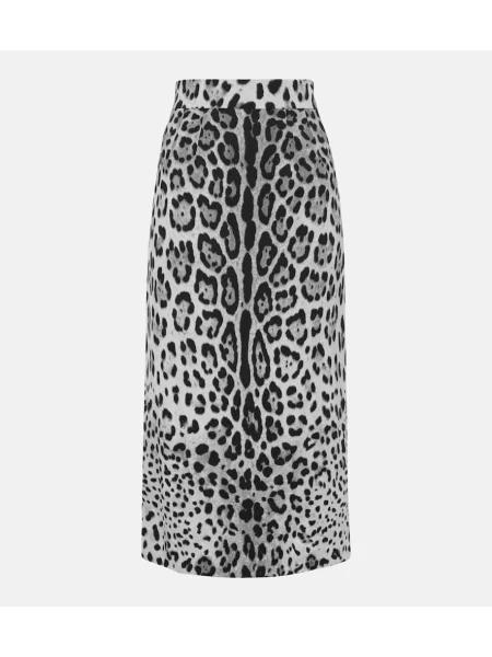 Fustă tip creion Dolce&gabbana de mătase cu imagine cu model leopard gri