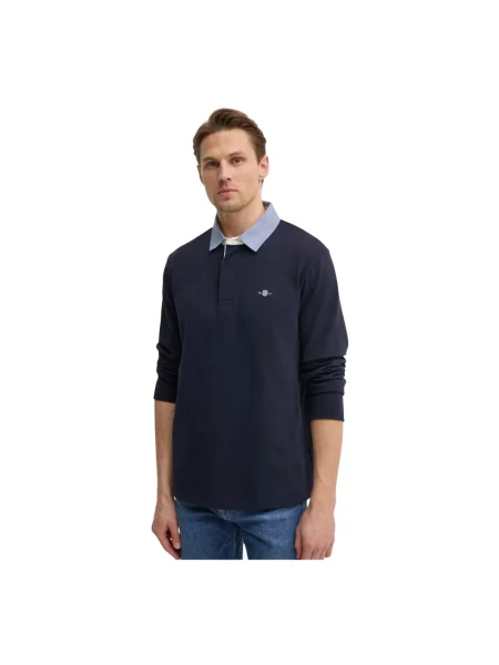 T-shirt z detalem z logo Gant niebieska