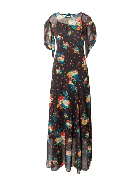 Warehouse Šaty modrozelená / tmavožltá / jasne červená čierna