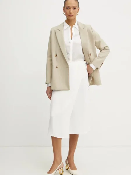 BOSS spódnica midi rozkloszowana beżowy