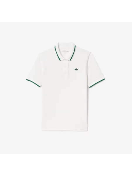 Lacoste Koszulka Tenisowa Polo Z Piki Z Kołnierzykiem W Kontrastowe Paski biała