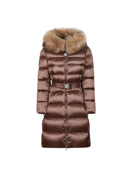 Długi płaszcz Moncler skórzany beżowy