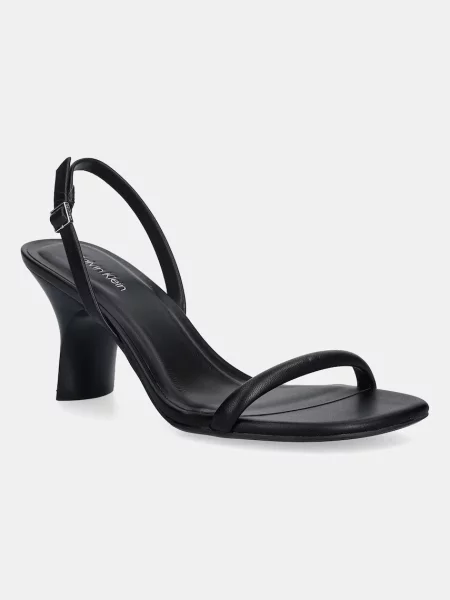 Calvin Klein sandale de piele SCULPT KITT HEEL STRAPPY LTH negru