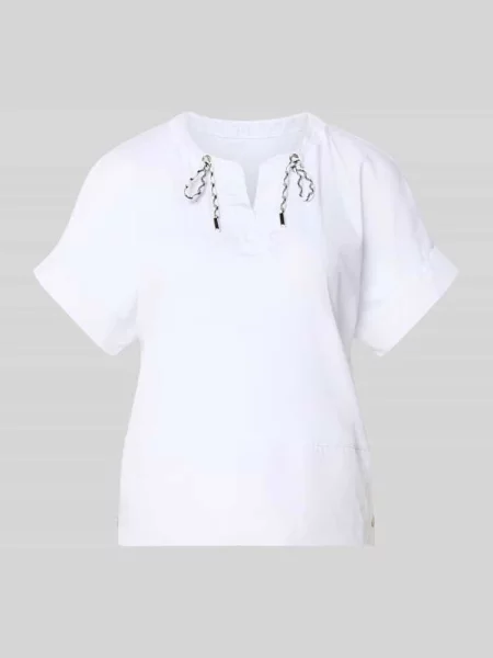 T-shirt z kołnierzem z lamówką i trokiem Marc Cain biała