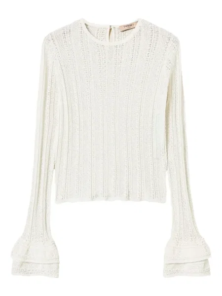 Top Twinset tricotate cu volane alb