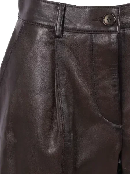 Bermude P.a.r.o.s.h. din piele plisat maro