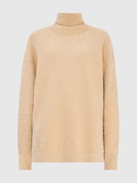 Светр в візерунок FF з розрізами Fendi бежевий