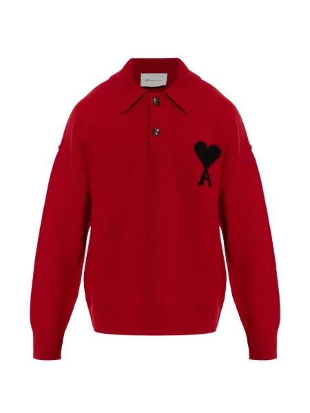Lung tricou polo Ami Paris roșu