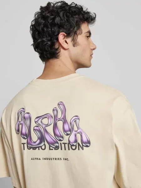 Alpha Industries t-shirt Studio Edition BP T beżowy z aplikacją biała