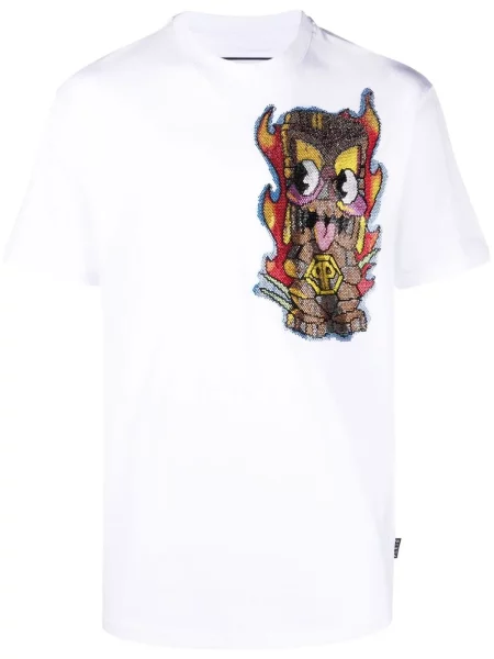 Tricou Philipp Plein scurt tip Hawaii alb