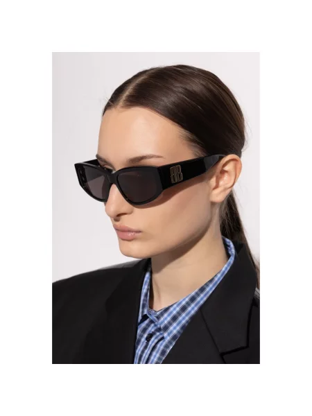 Lniane okulary przeciwsłoneczne Balenciaga czarne
